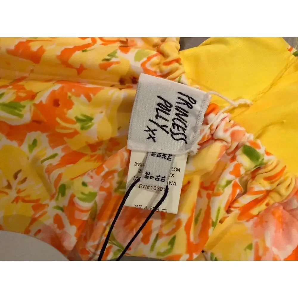 Princess Polly Fern Floral Cutout One Piece Swimsuit Yellow Multi US 6 NWT